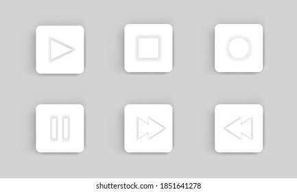 media player buttons set paper style in square frames with round corners. Vector illustration