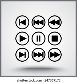 Media player buttons sign icons, vector illustration. Flat design style 