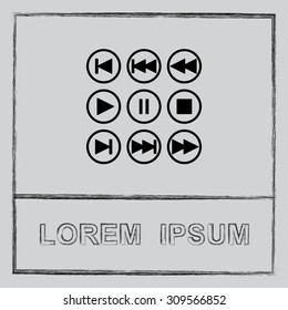 Media player buttons sign icons, vector illustration. Flat design style 