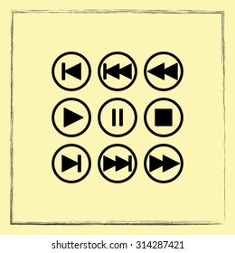 Media player buttons sign icons, vector illustration. Flat design style 