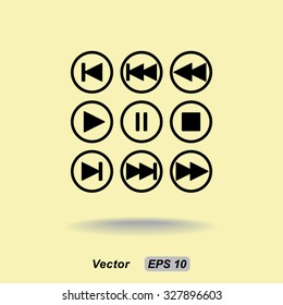 Media player buttons sign icons, vector illustration. Flat design style 