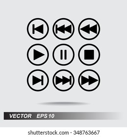 Media player buttons sign icons, vector illustration. Flat design style 