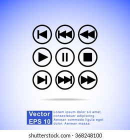 Media player buttons sign icons, vector illustration. Flat design style 