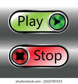 Media player buttons Stop and Play. Toggle button switch off turn on.
