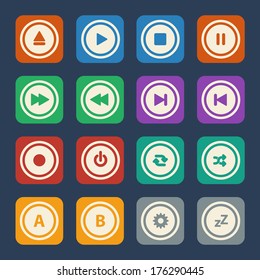 Media player buttons. Vector flat design.
