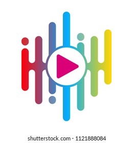 Media player with colorful equalizer emblem logo design template. Music icon vector illustration isolated on white background