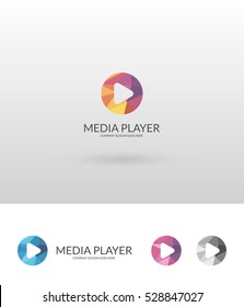 Media player. Colorful low poly logo template.