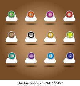 Media player control button icon set.  Vector illustration web design elements