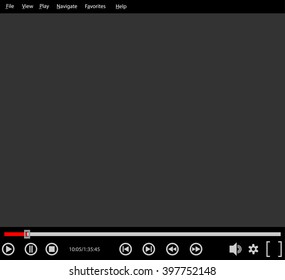 Media player with control buttons and seek bar. Vector illustration.