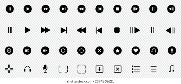 Kontrollsymbol für den Media Player. Play and pause Buttons. Multimedia-Symbole und Audio-, Audio-Video-Player-Schaltflächen einzeln auf transparentem Hintergrund