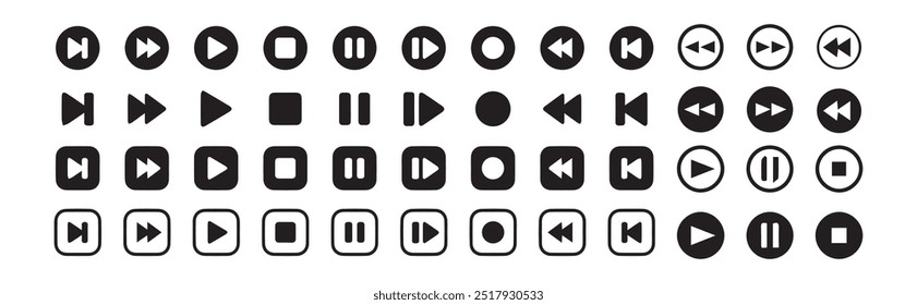 Conjunto de iconos de control del reproductor multimedia, símbolos multimedia de interfaz y audio, Botones del reproductor multimedia, volumen del altavoz de música y más.Ilustración vectorial EPS 10