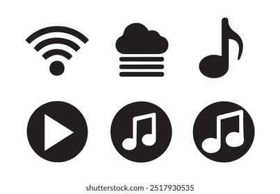 Symbolsatz für die Media-Player-Steuerung, Multimedia-Symbole und Audio-Schnittstelle, Tasten für den Media-Player, Lautstärke der Lautsprecher und mehr.Vektorgrafik EPS 10