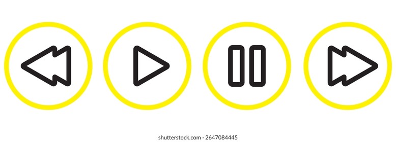 Conjunto de ícones de controle do Media Player, símbolos multimídia da interface, conjunto de ícones dos botões de reprodução e pausa, ideal para o Media Player. Elementos para aplicativo de streaming de vídeo. Ilustração de vetor