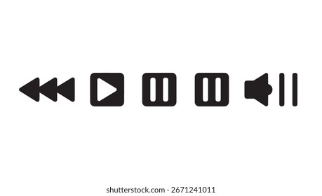 Symbolsatz für Media Player-Steuerung einzeln auf weißem Hintergrund