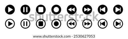 Media player control icon set. Interface multimedia symbols. Audio and media player buttons. Media player control icon