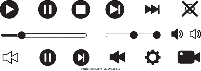 Symbole der Media-Player-Steuerung einzeln auf transparentem Hintergrund