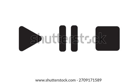 Media Player Control Icons Simple Play Pause Stop Solid Black Silhouettes for User Interface Design and Application