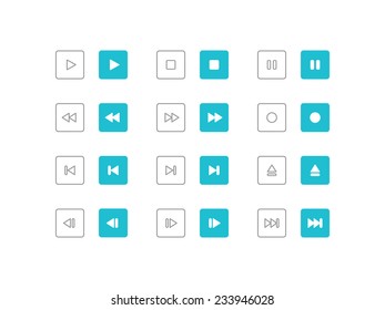 Media player control rounded buttons set for web, site, mobile, application. Vector illustration. Simple flat metro style