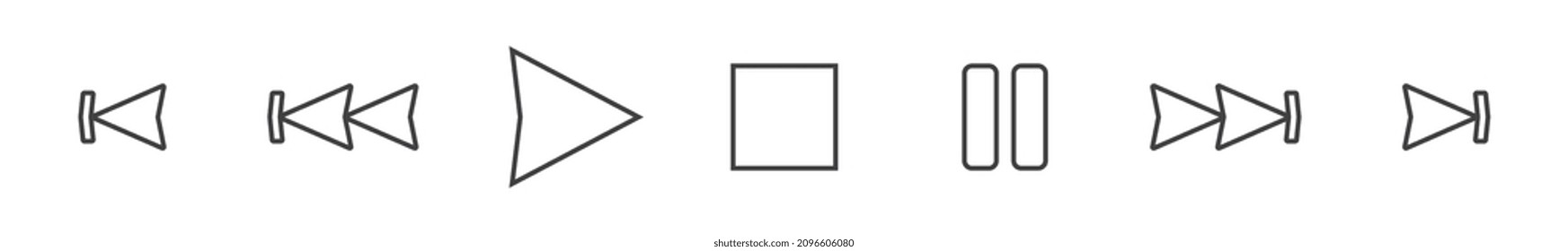 Media Player control thin icons set White background