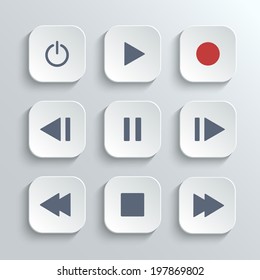 Media player control ui icon set- vector white app buttons with home