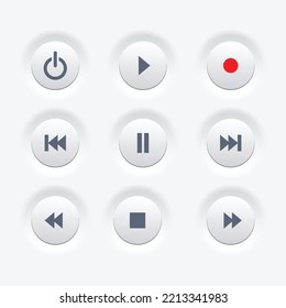 Juego de iconos ui para el control del reproductor de medios botones redondos blancos 