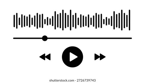 Los controles del reproductor multimedia pausan los Botones de reproducción. Controles de reproducción de música con forma de onda sobre fondo blanco