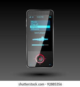 Media player with data cable connection an big touch screen. Vector illustration