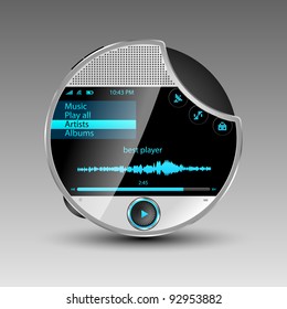 Media player with data cable connection an big touch screen. Vector illustration