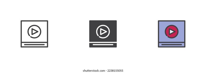 Media player different style icon set. Line, glyph and filled outline colorful version, outline and filled vector sign. Symbol, logo illustration. Vector graphics