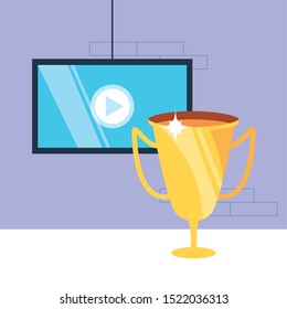 media player display with trophy cup vector illustration design