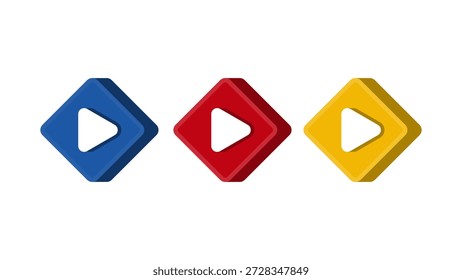 Diseño de elemento de reproductor multimedia con 3 colores diferentes. Diseño de elemento rombo con efecto 3D