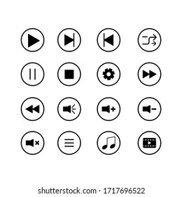 Media Player Encapsulated in Circle Icon Set Design Vector Template