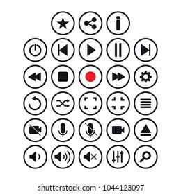 Media player flat buttons icons vector set