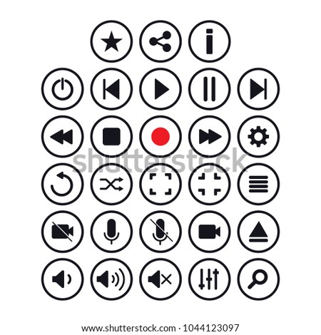 Media player flat buttons icons vector set