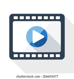 Media player flat icon with long shadow on white background