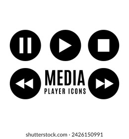 Media-Player-Flachsymbol-Set mit Wiedergabe- und Pause-Taste für Anwendungen Vektor-Design