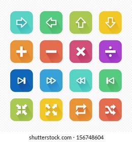 Media Player Flat Icons with Long Shadow set 1 - Vector illustration