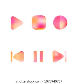 Media player gradient vector icons set. Media button symbols. User interface gradient design with web elements of music application for watch and tablet devices isolated vector illustration.