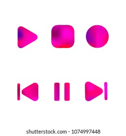 Media player gradient vector icons set. Media button symbols. User interface gradient design with web elements of music application for watch and tablet devices isolated vector illustration.