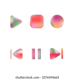 Media player gradient vector icons set. Media button symbols. User interface gradient design with web elements of music application for watch and tablet devices isolated vector illustration.