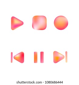 Media player gradient vector icons set. Media button symbols. User interface gradient design with web elements of music application for watch and tablet devices isolated vector illustration.