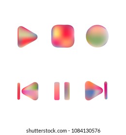 Media player gradient vector icons set. Media button symbols. User interface gradient design with web elements of music application for watch and tablet devices isolated vector illustration.