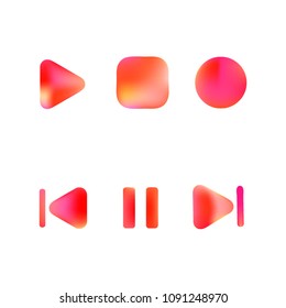 Media player gradient vector icons set. Media button symbols. User interface gradient design with web elements of music application for watch and tablet devices isolated vector illustration.