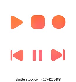 Media player gradient vector icons set. Media button symbols. User interface gradient design with web elements of music application for watch and tablet devices isolated vector illustration.