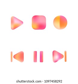 Media player gradient vector icons set. Media button symbols. User interface gradient design with web elements of music application for watch and tablet devices isolated vector illustration.