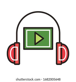 media player and headphone education online line and fill style vector illustration design