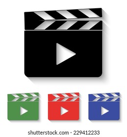 media player icon - black and colored (green, red, blue) illustration with shadow