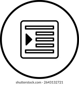 Media Player Icon Depicting Playback within a Square Bordered by a Circle, Minimalist Design