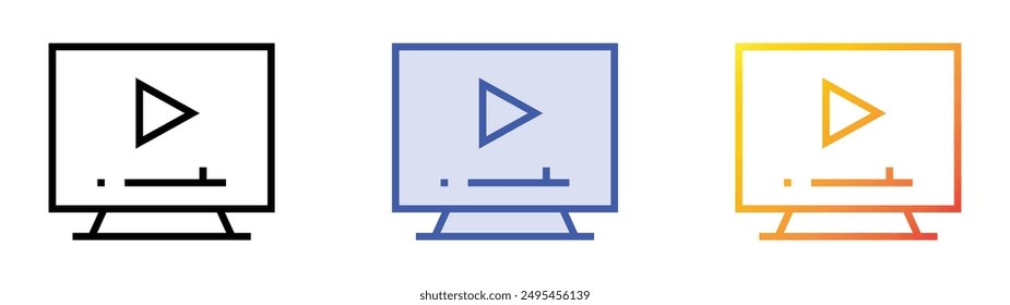 Media Player-Symbol. Lineares, blaues Füllungs- und Verlaufsstil-Design auf weißem Hintergrund