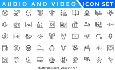 Media player icon. Music, video media player icons collection. Volume, video, music icons